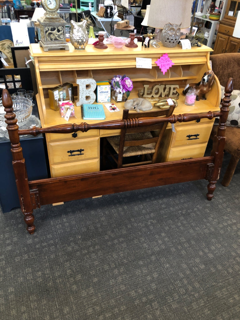 CHERRY WOOD QUEEN SIZE BED FRAME HEADBOARD & FOOTBOARD.
