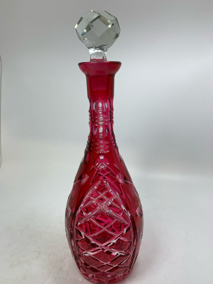 VTG HEAVY ETCHED FLOWERS CRYSTAL DECANTER.