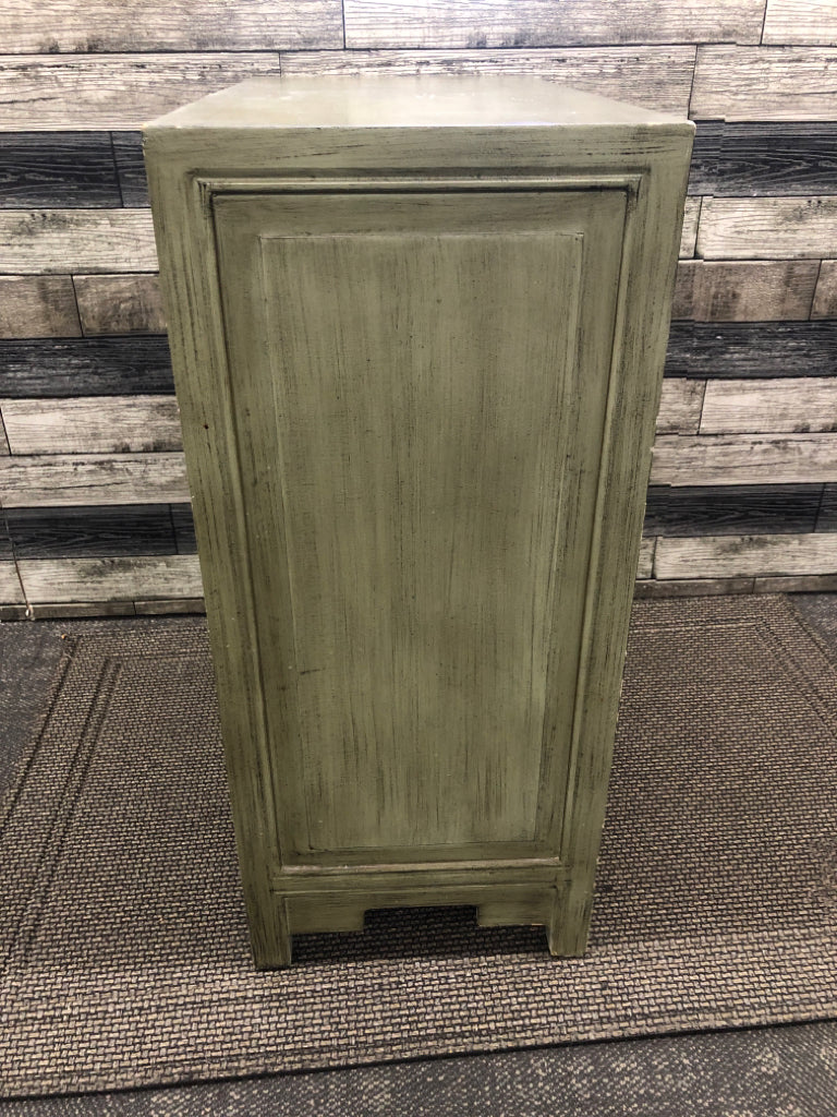 SMALL GREEN DRESSER PAINTED FLORAL 3 DRAWER.