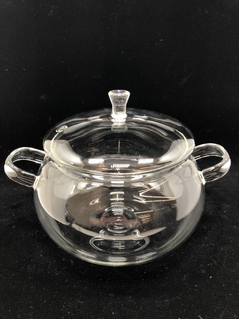 NIB GLASS POT W/LID.
