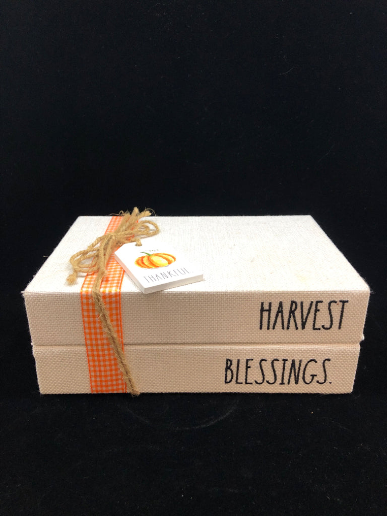 HARVEST BLESSINGS FABRIC LINED FAUX BOOK STACK.