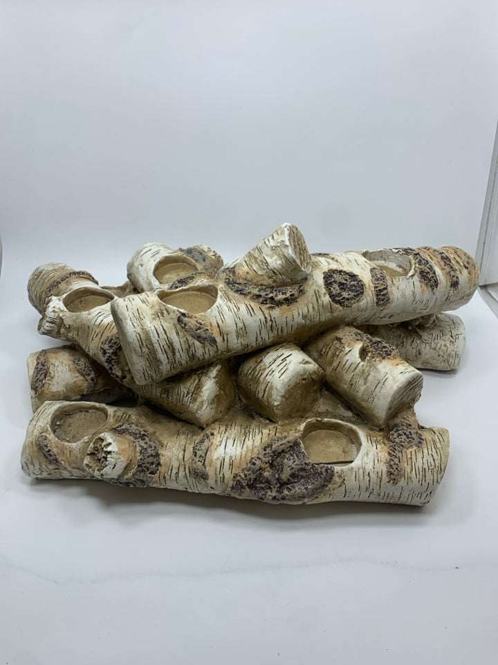 STACKED BIRCH LOG CANDLE HOLDER DECOR.