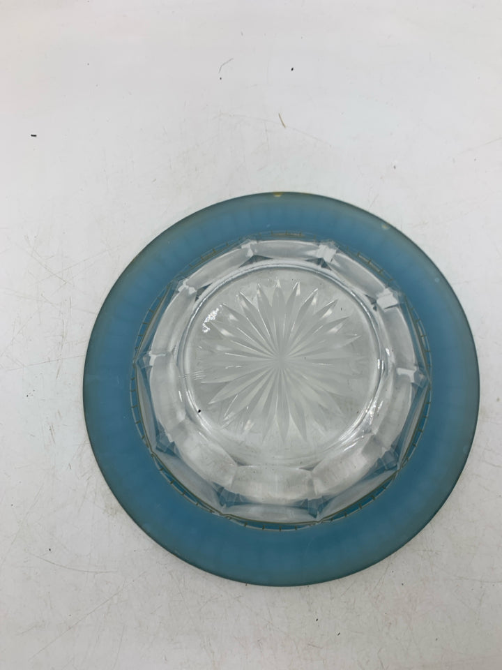 VTG BLUE RIM ROLLED EDGE GLASS BOWL.