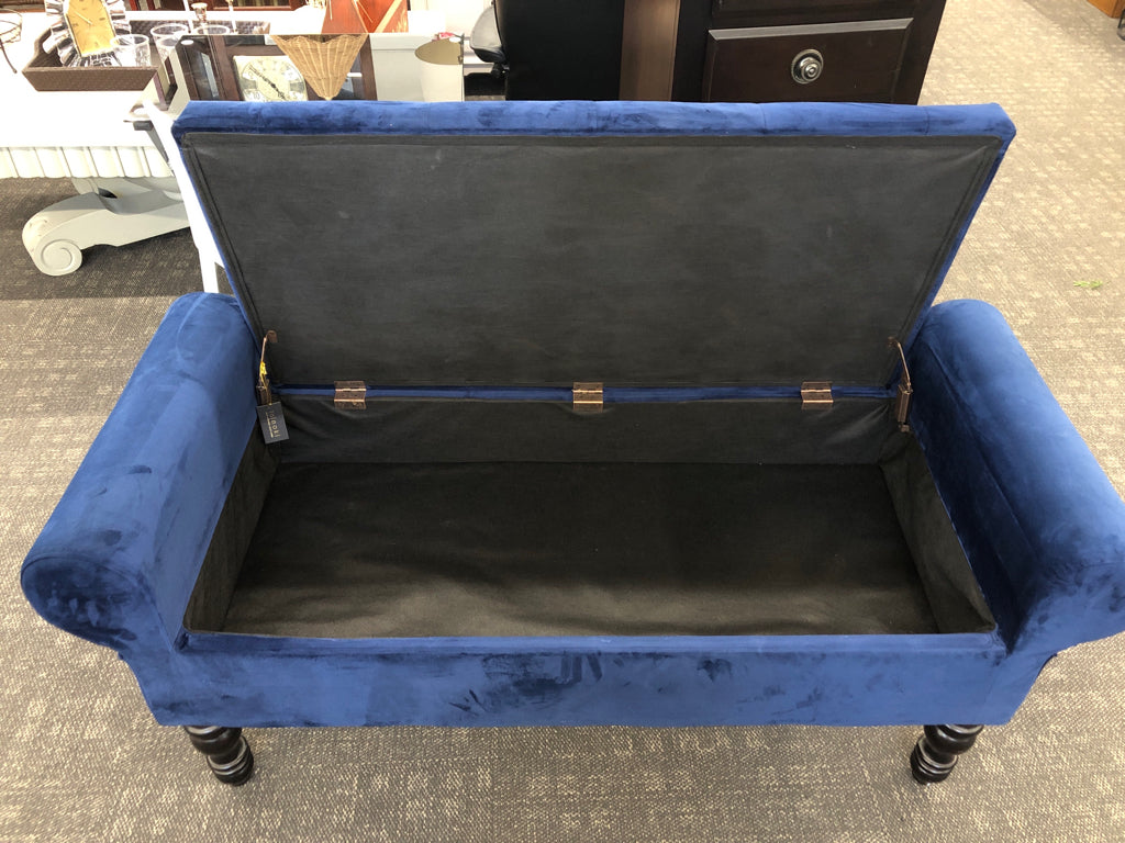 NWT BLUE VELVET BENCH W/STORAGE.