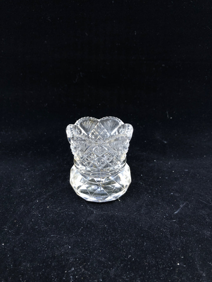 SMALL CUT GLASS TOOTH PICK HOLDER.