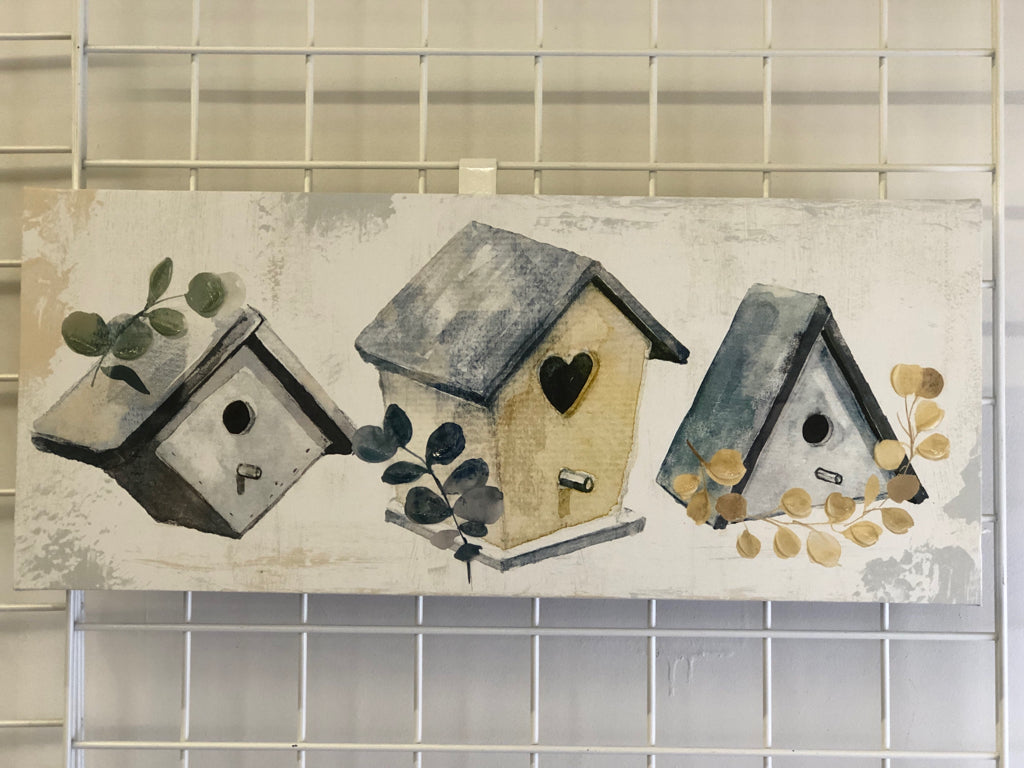 3 BIRD HOUSES CANVAS.