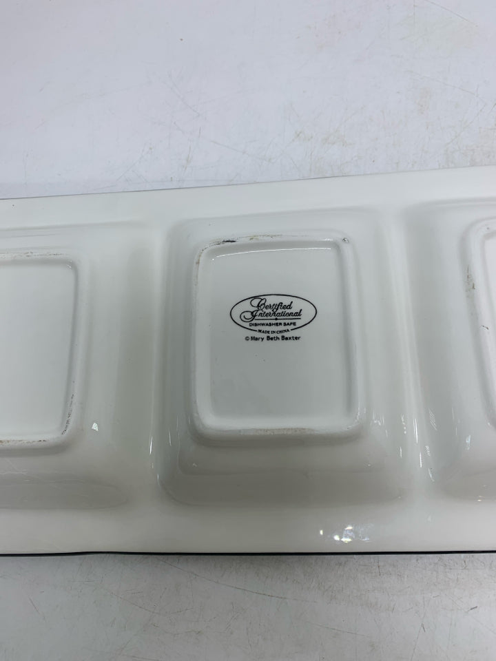 BLACK 4 DIVIDED TRAY W/ PRIMITIVE SNOWMAN.