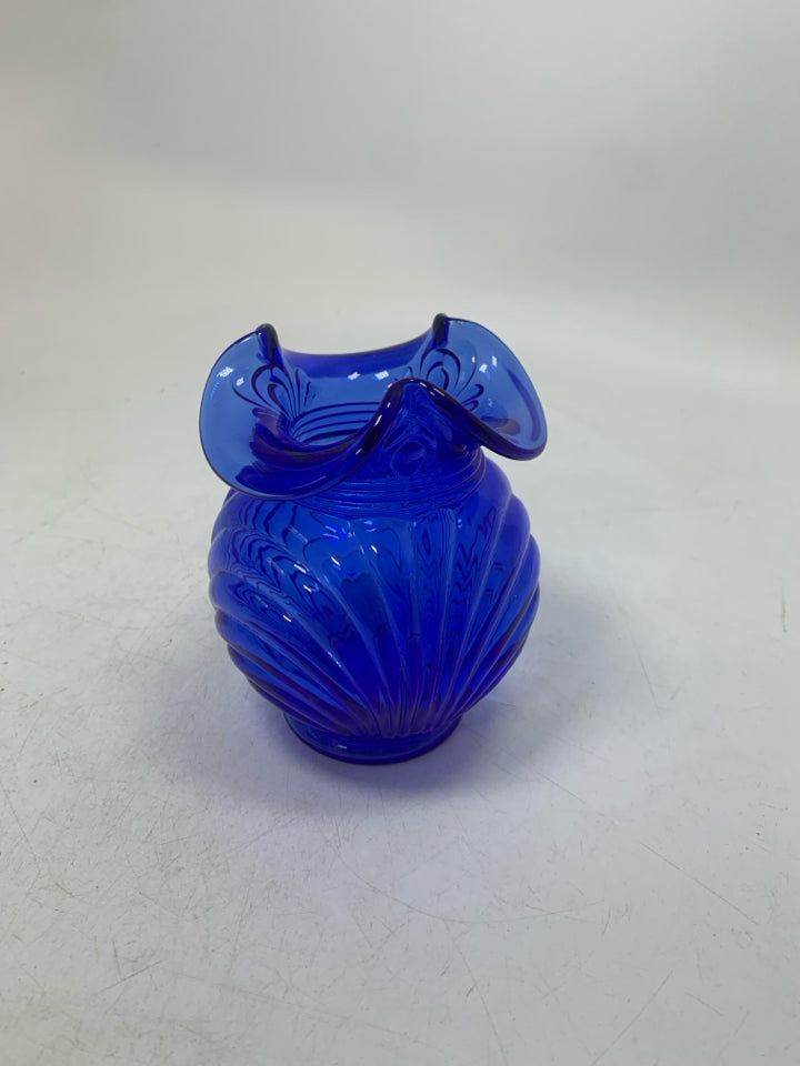 COBALT BLUE TEXTURED VASE.