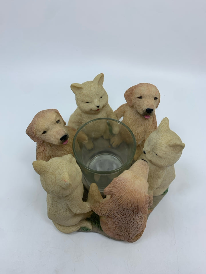 CATS AND DOGS RESIN TEALIGHT CANDLE HOLDER.