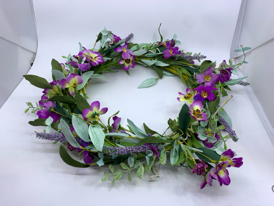 PURPLE FLOWERS/GREENERY WREATH.