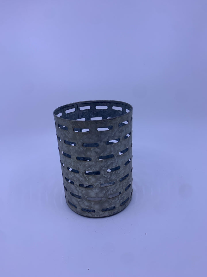 GALVANIZED METAL PILLAR CANDLE HOLDER.