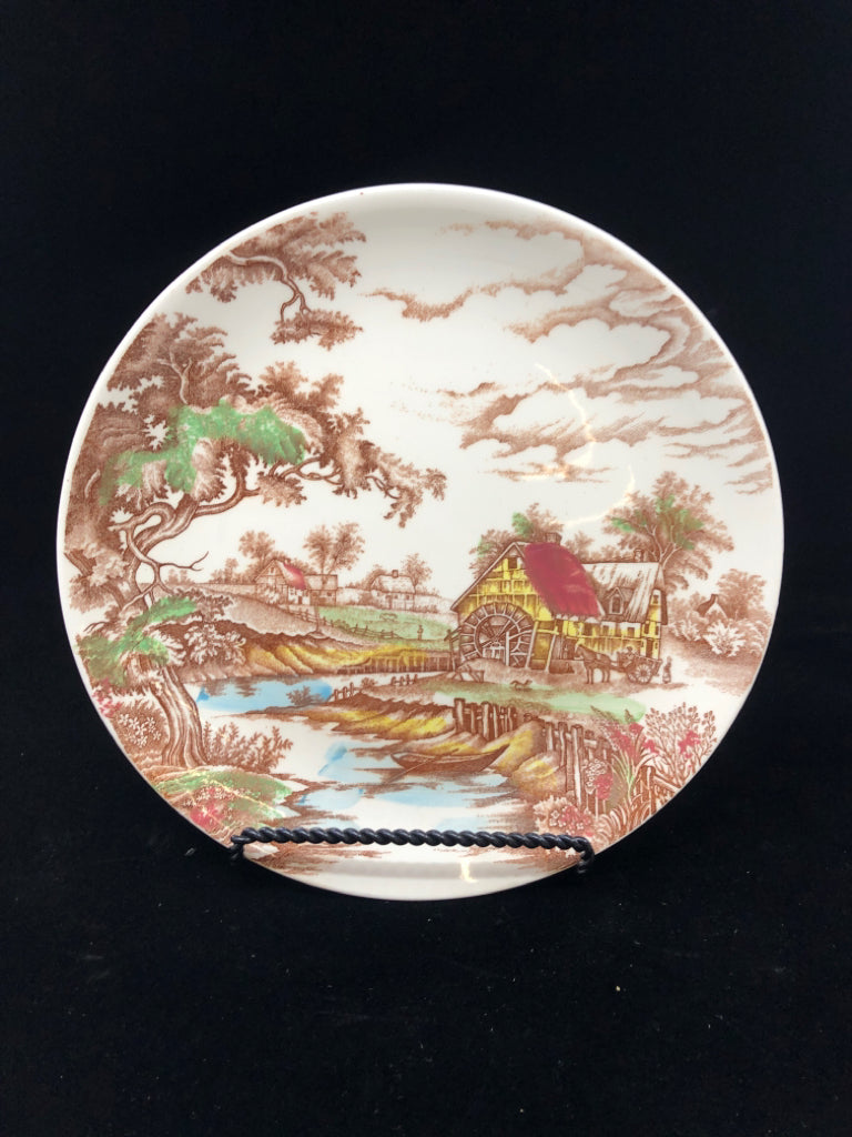 VTG WHITE PLATE BROWN COTTAGE PATTERN.