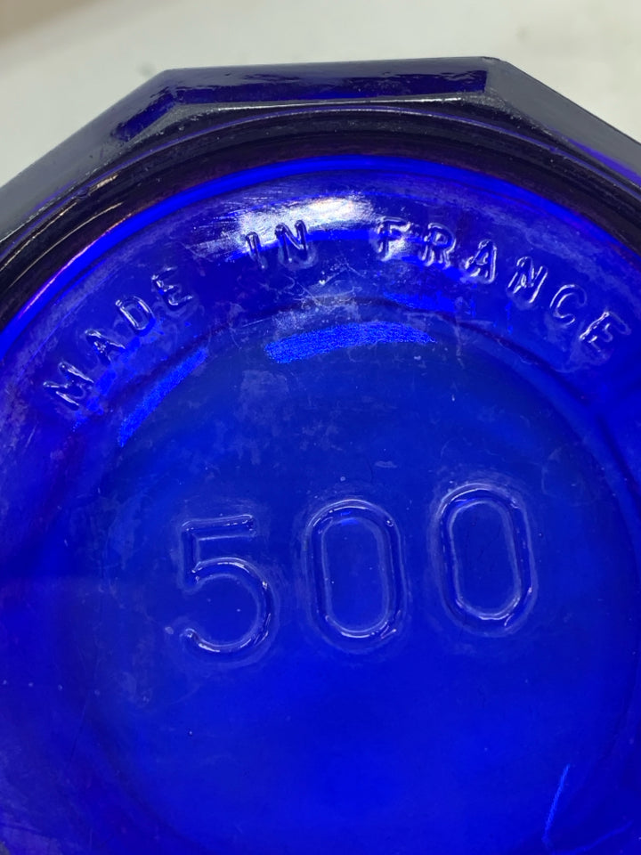 6 SM BLUE GLASS TUMBLERS MADE IN FRANCE.