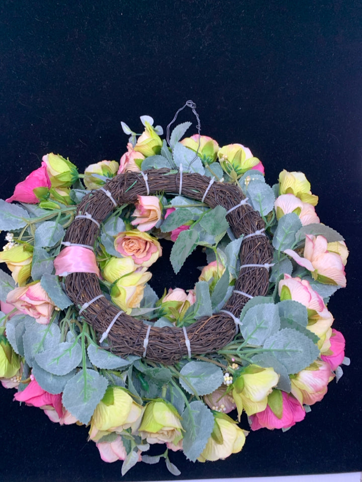 PINK AND YELLOW FLORAL WREATH.