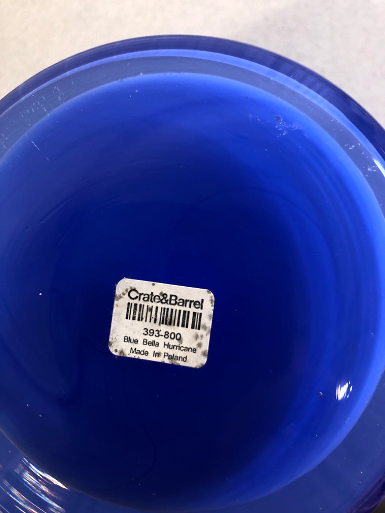 LARGE BLUE GLASS VASE: CANDLE CENTERPIECE.