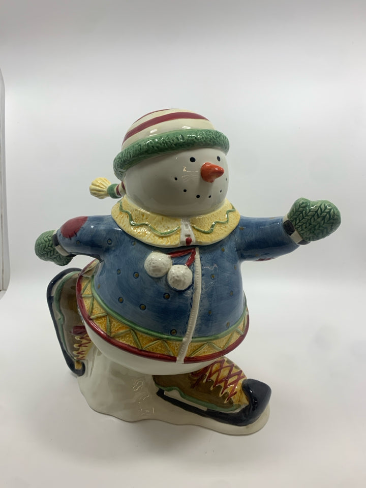 SKATING SNOWMAN COOKIE JAR.
