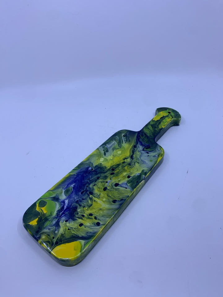 YELLOW BLUE MARBLE CERAMIC SERVER.