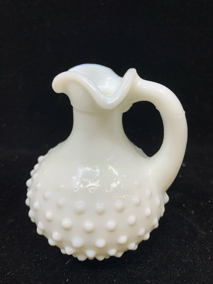 VTG HOBNAIL MILK GLASS MINI PITCHER.