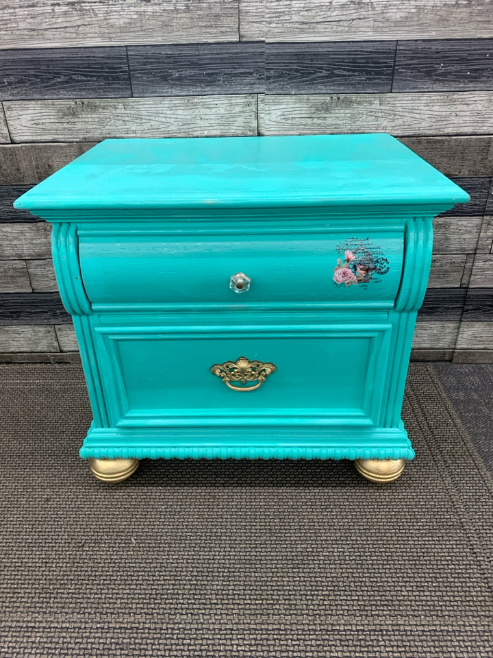BRIGHT TEAL 2 DRAWER NIGHT STAND.
