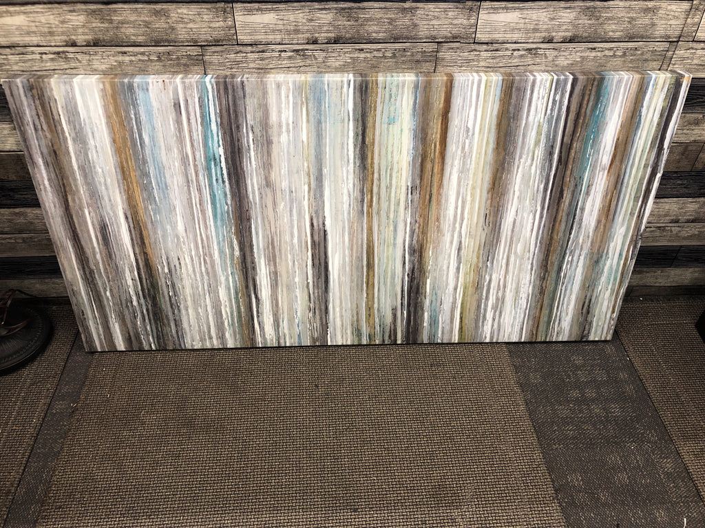 LARGE TEAL STRIPED CANVAS WALL ART.