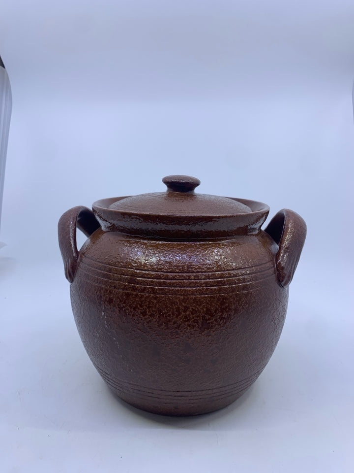 CHOCOLATE BROWN TEXTURED URN CANISTER W/ HANDLES- RAGON HOUSE.