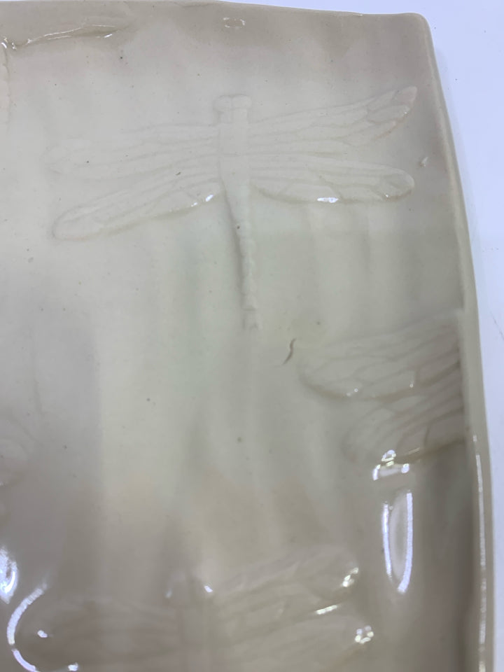 2PC POTTERY EMBOSSED DRAGONFLY BREAD PLATES JOAN GRAHAM GOSS.