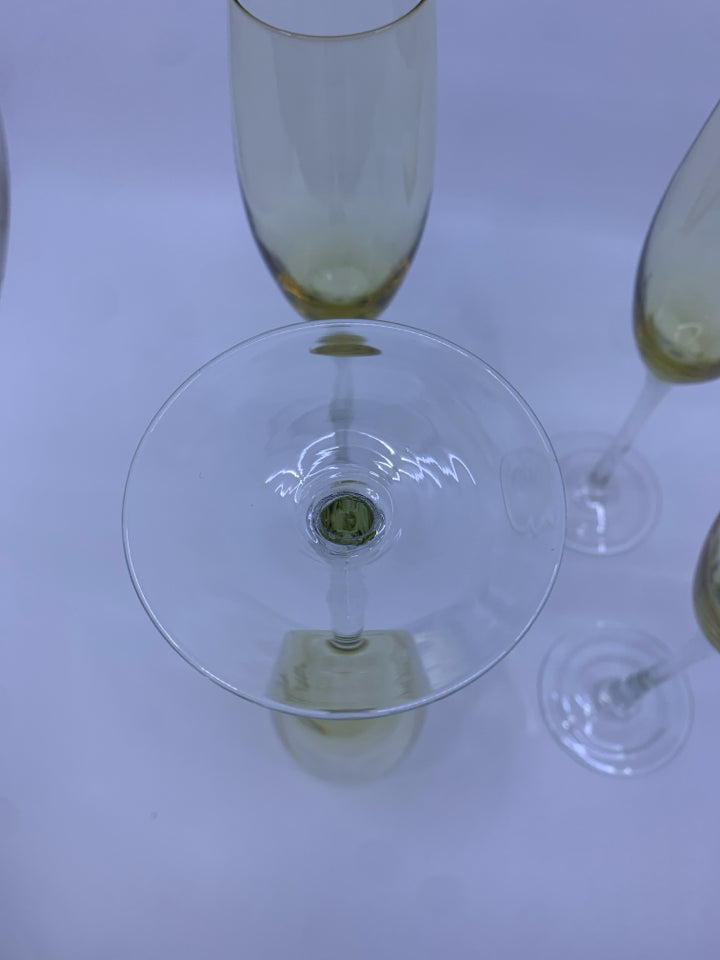 4 TINTED YELLOW WINE GLASSES.