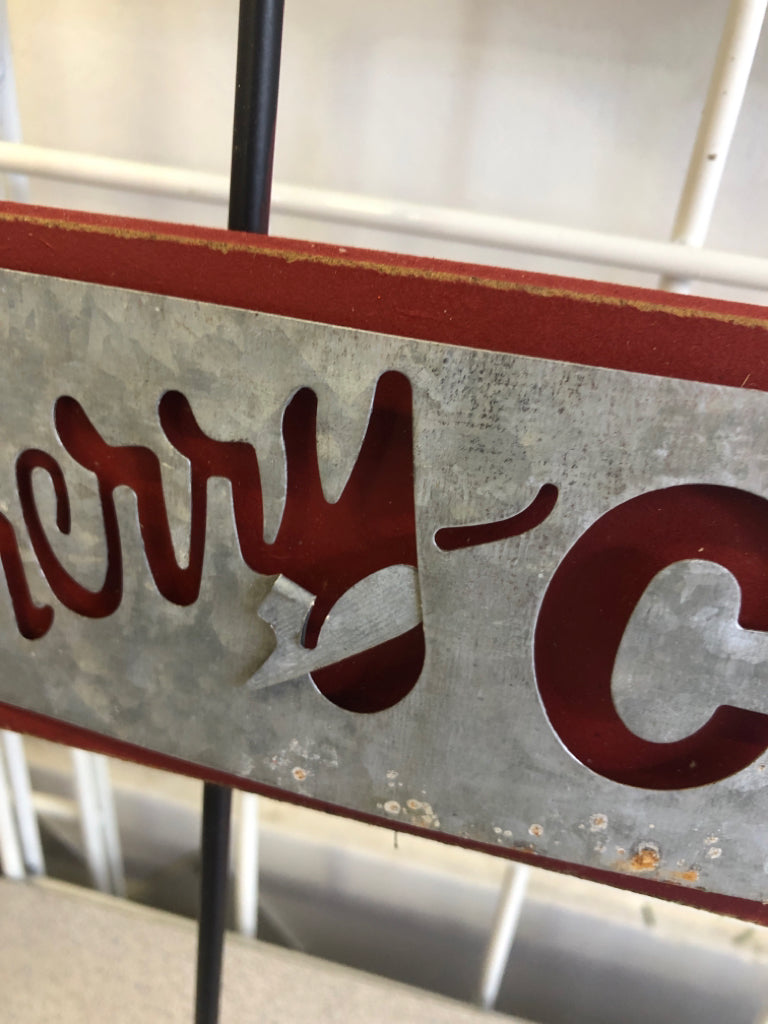 METAL RED TRUCK "MERRY CHRISTMAS" YARD STAKE SIGN.