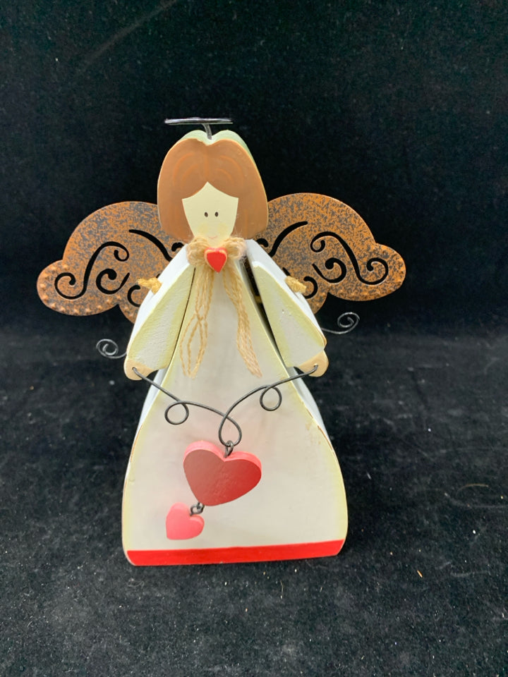 WOOD & METAL DECORATIVE ANGEL FIGURINE.