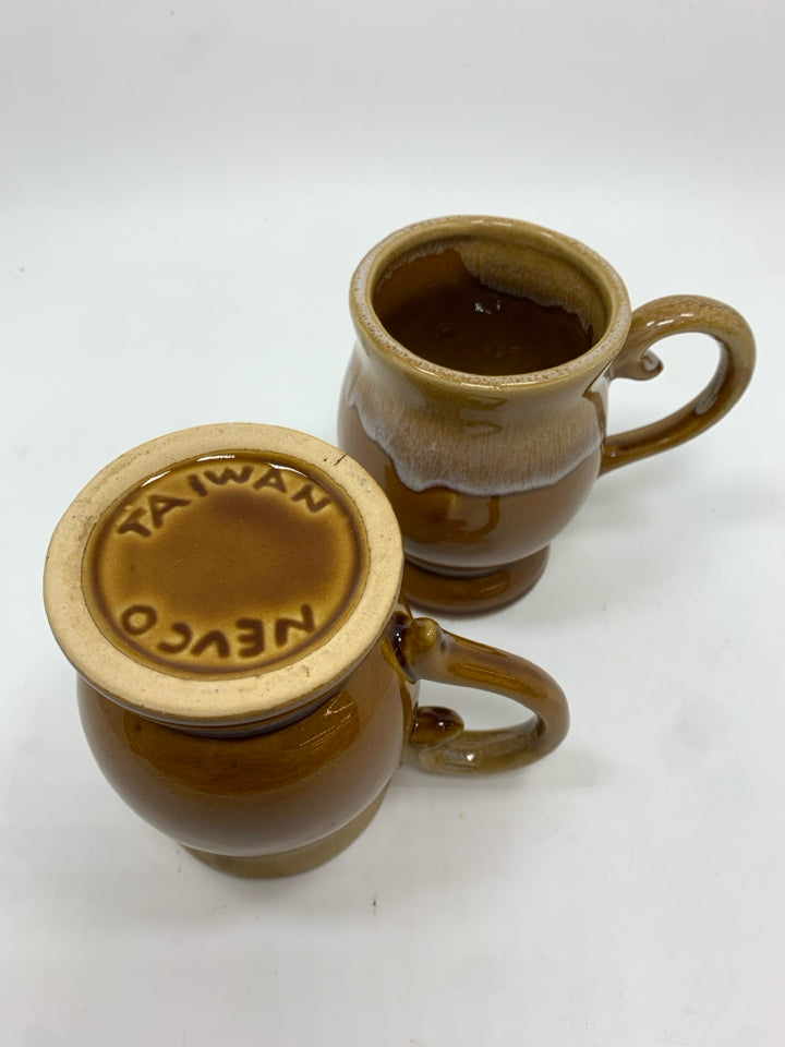 2 VTG NEVCO BROWN DRIP GLAZE COFFEE MUGS.