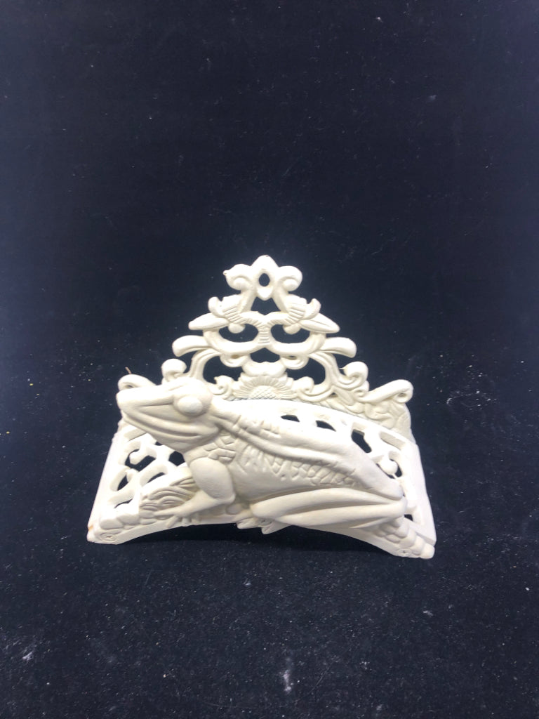 CREAM FROG CAST IRON DOOR STOP.