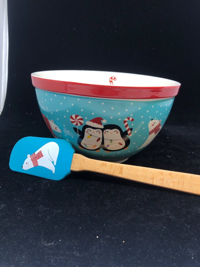 PENGUINS AND POLAR BEARS MIXING BOWL W SPATULA.