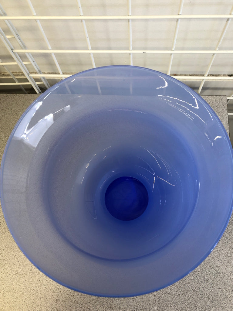 LARGE BLUE GLASS VASE: CANDLE CENTERPIECE.