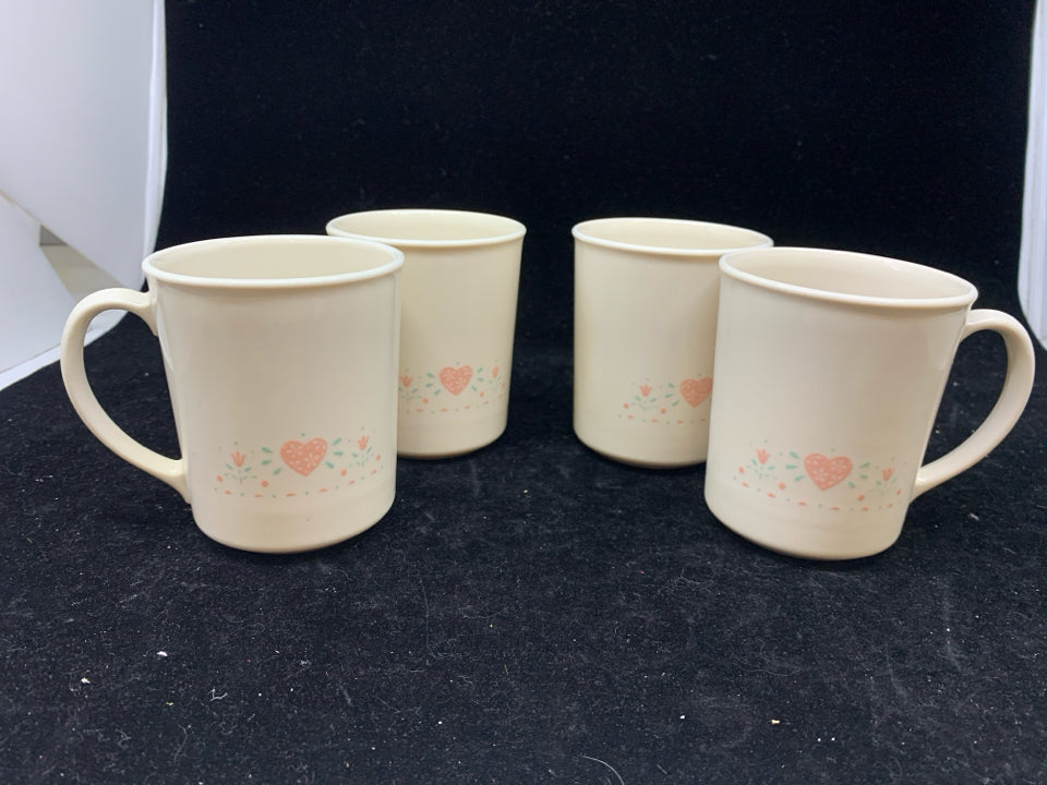 4 VTG "FOREVER YOURS" HEART MUGS.