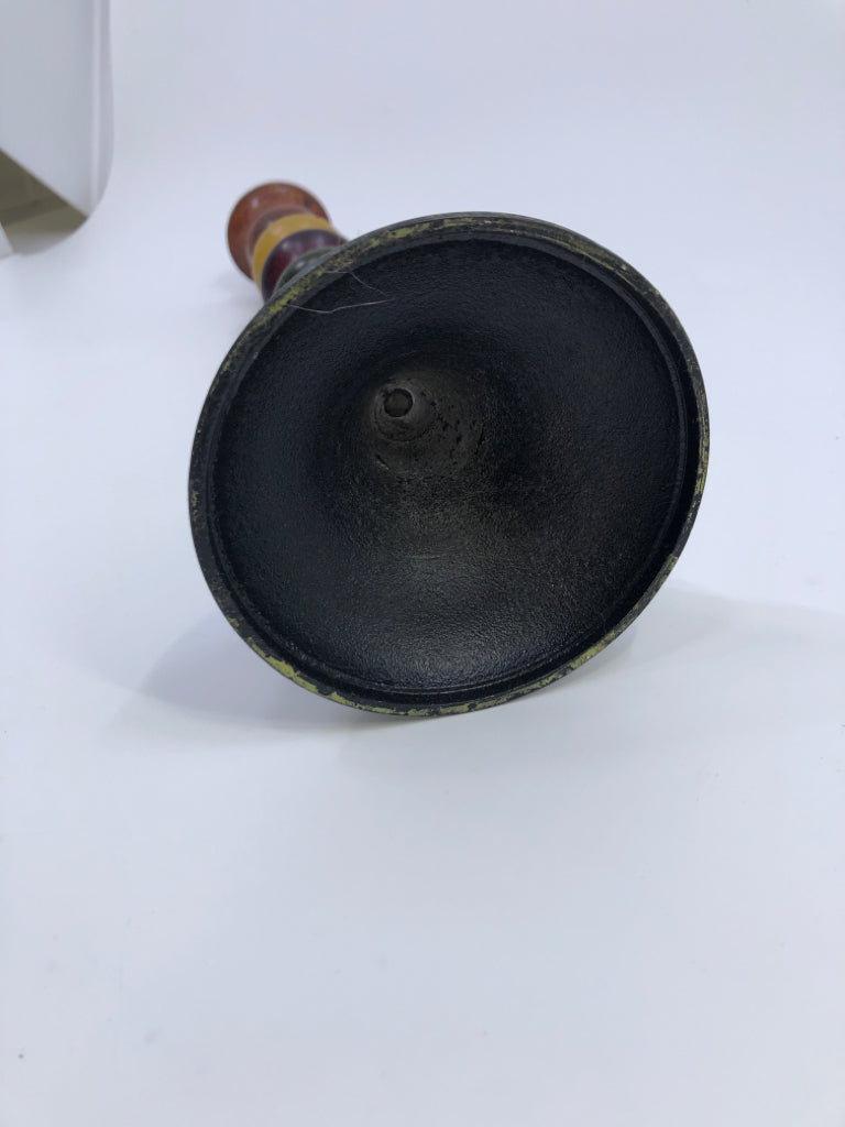 MULTI COLORED DISTRESSED CANDLE HOLDER.