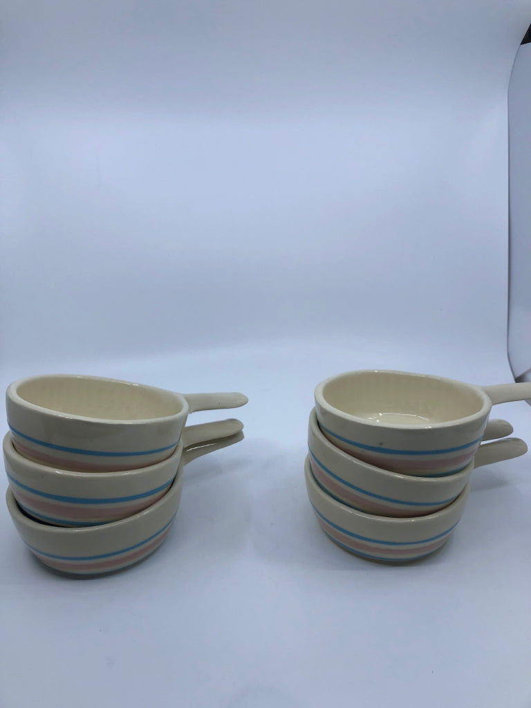 6 VTG LUG SIDE HANDLE SOUP BOWLS.