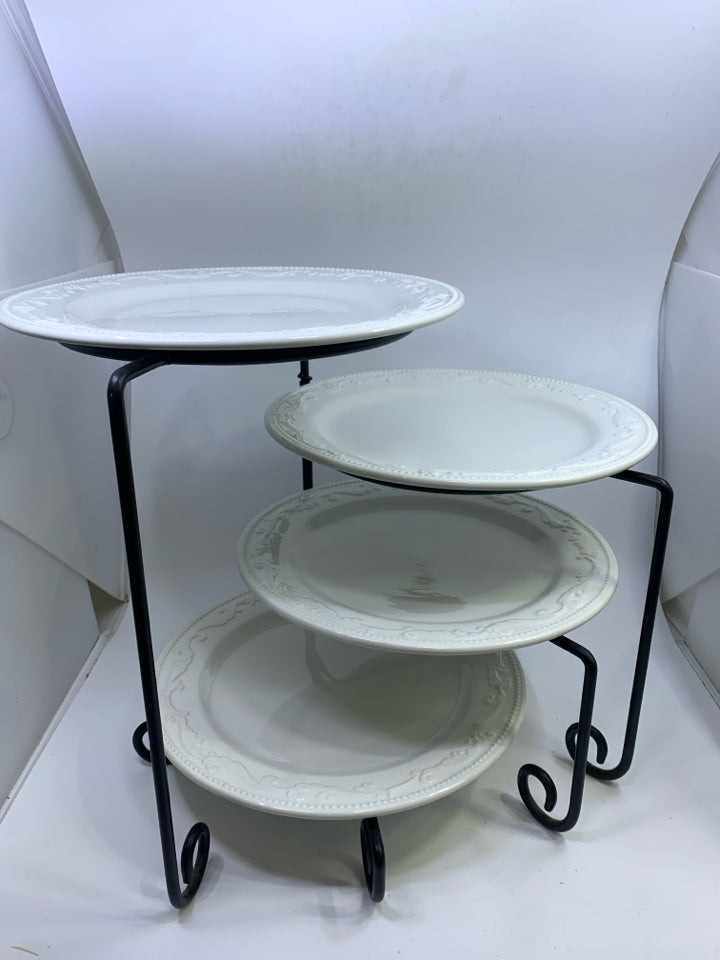 5PC LAYERED METAL PLATE DISPLAY WHITE PLATE MESA.