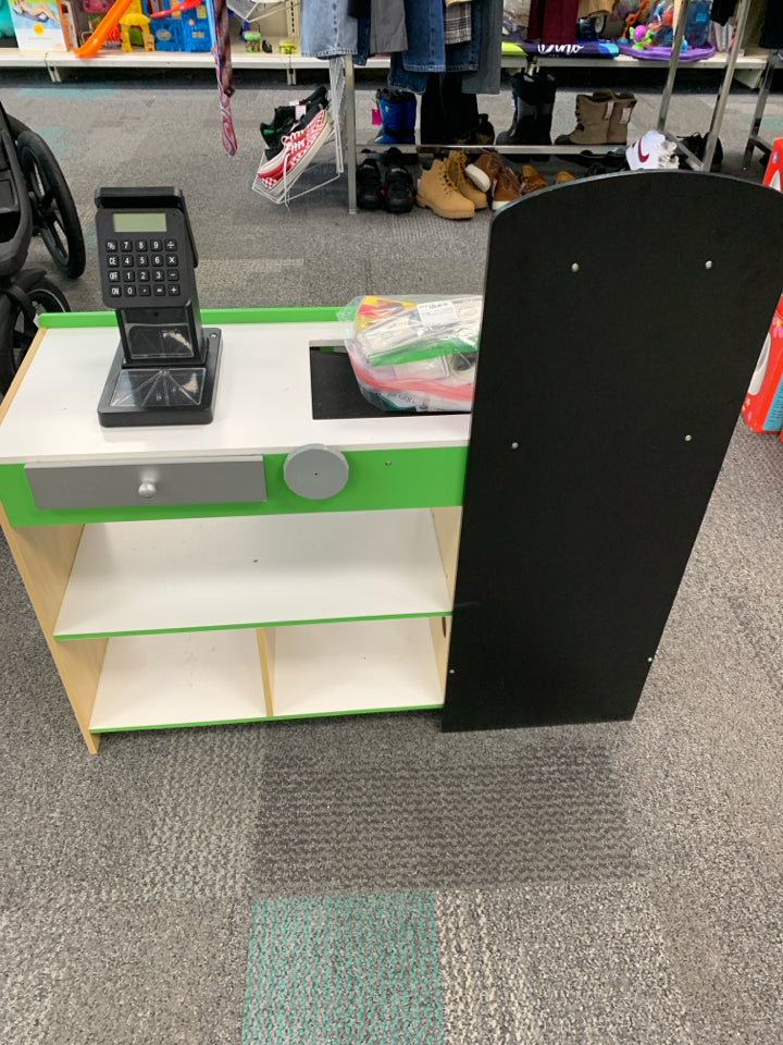 Teamson Kids Cashier Austin Checkout Counter Stand, Green/White/Natural