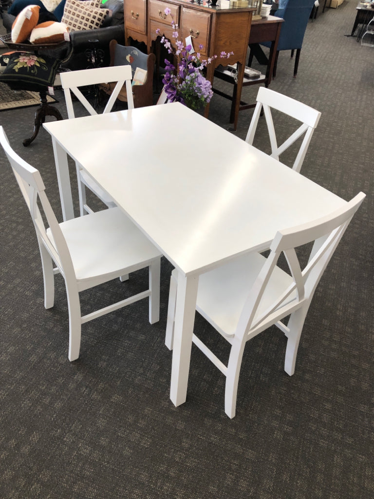 WHITE RECTANGLE DINING TABLE 4 CHAIRS.
