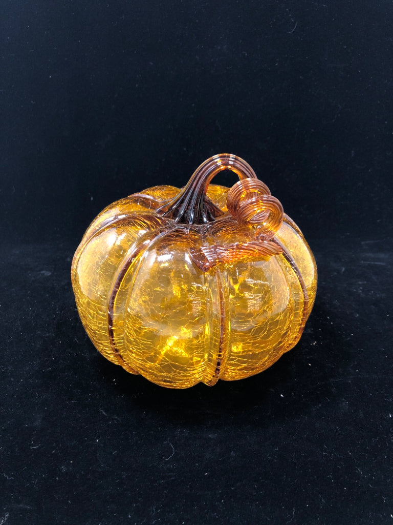 BROWN BLOWN CRACKLE GLASS PUMPKIN.