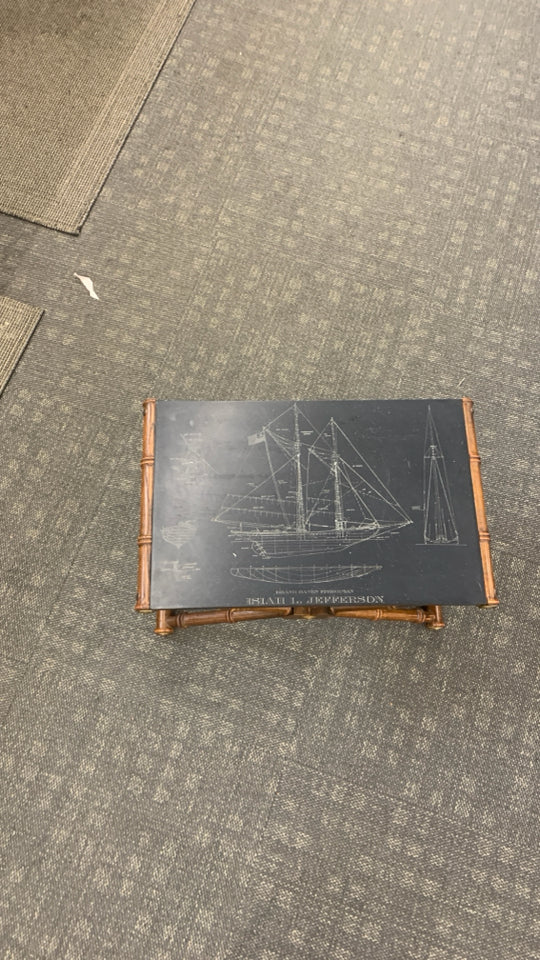 VTG HEAVY GRAND BANKS FISHERMAN SHIP-CARVED SLATE TABLE.