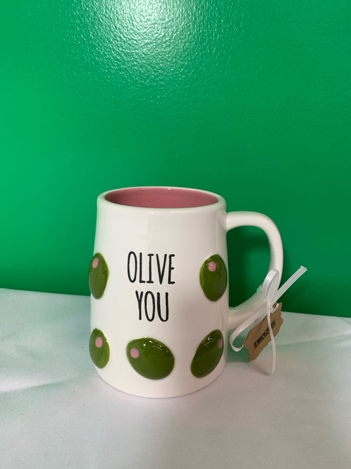 OLIVE YOU EMBOSSED OLIVE MUG.