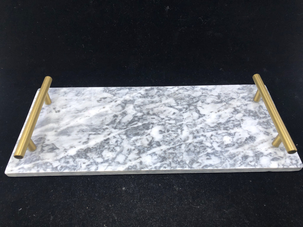 HEAVY GREY MARBLE TRAY W COLD HANDLES.