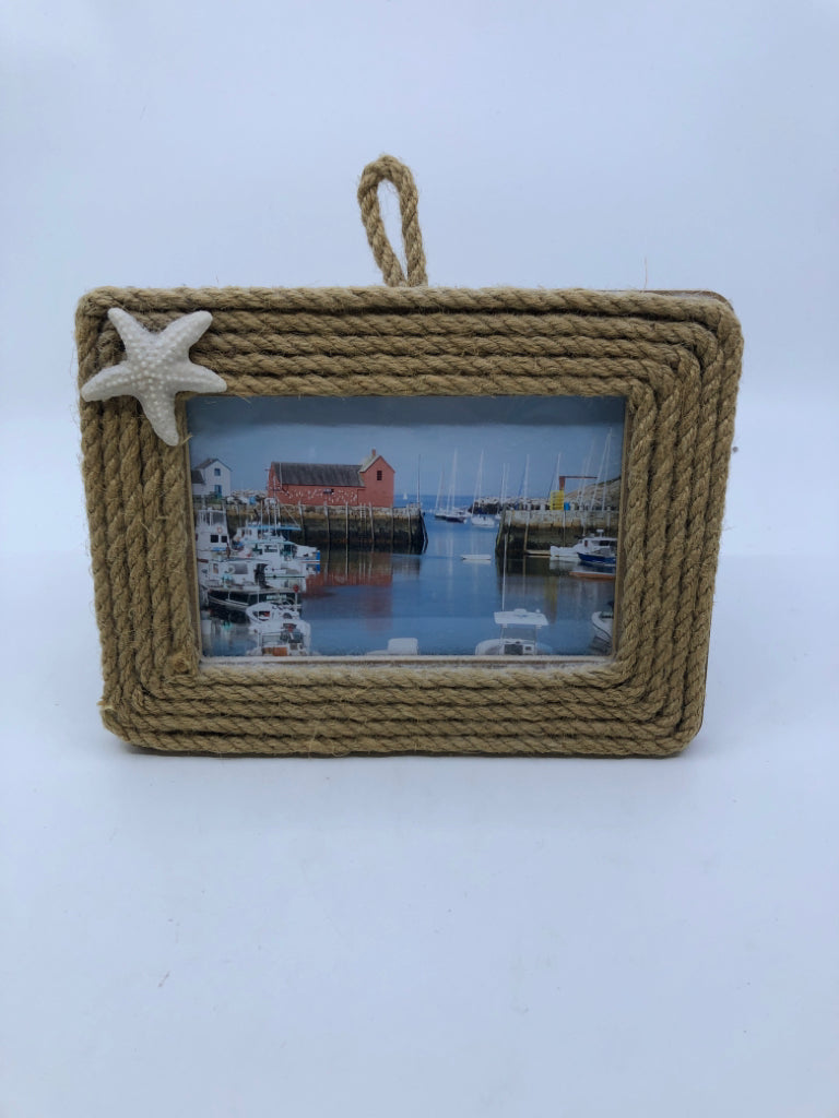 BURLAP PHOTO FRAME W STAR FISH.