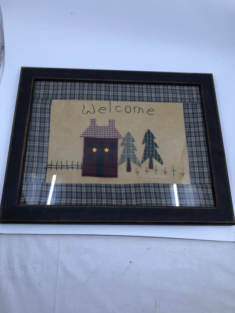 PRIMITIVE WELCOME HOUSE W TREE WALL ART.