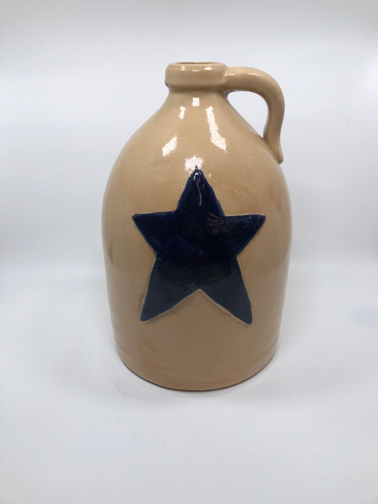 PRIMITIVE BLUE STAR CERAMIC JUG.