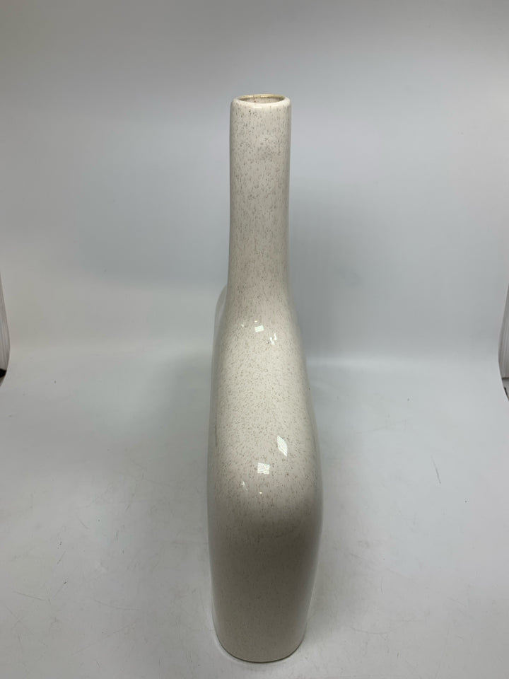 LARGE RECTANGLE CERMAIC VASE SPECKLED GOLD INTERIOR CUTOUT VASE.