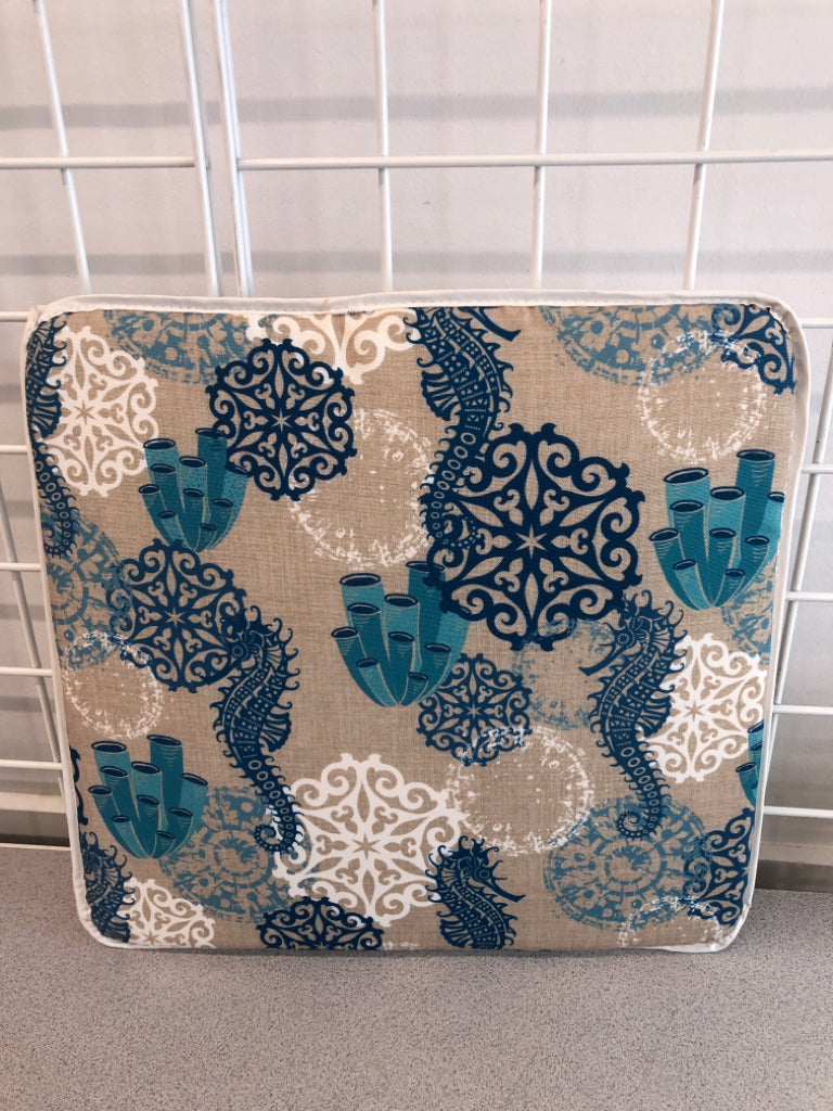 BLUE SEAHORSE SEAT CUSHION.