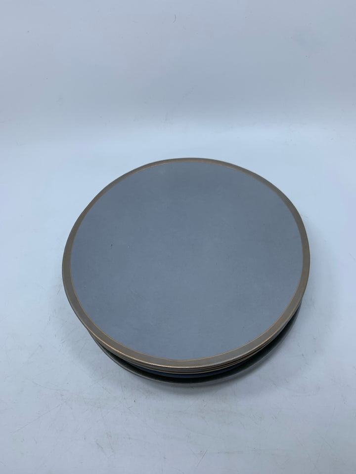 4 PALE BLUE LUNCH PLATE W/ FADED GOLD RIM.