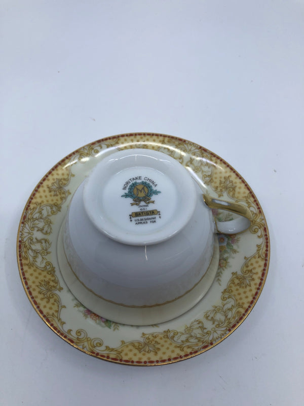 VTG GOLD AND YELLOW TEA CUP AND SAUCER.